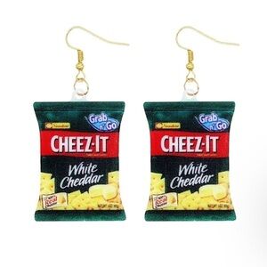 Cheese-It White Cheddar Snack Chip Bag Dangle Earrings Acrylic